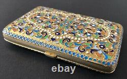 Antique Imperial Russian Enameled Gilded 84 Silver Cigarette Case S. Shaposhnik