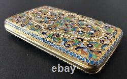 Antique Imperial Russian Enameled Gilded 84 Silver Cigarette Case S. Shaposhnik