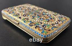 Antique Imperial Russian Enameled Gilded 84 Silver Cigarette Case S. Shaposhnik