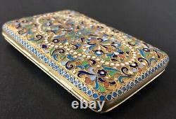 Antique Imperial Russian Enameled Gilded 84 Silver Cigarette Case S. Shaposhnik