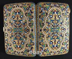 Antique Imperial Russian Enameled Gilded 84 Silver Cigarette Case S. Shaposhnik