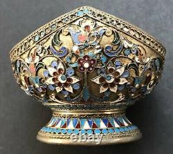 Antique Imperial Russian Enameled Gilded 88 Silver Bowl (N. Alekseev)