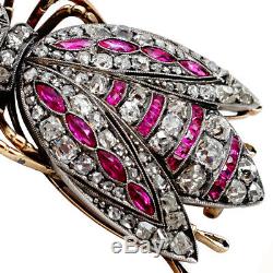 Antique Imperial Russian FABERGE Brooch 56 Gold 14K Diamond Ruby Romanov Jewels