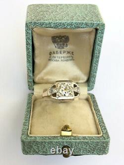 Antique Imperial Russian Faberge 14k 56 Gold Big Diamond Ring Author's work