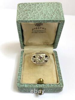 Antique Imperial Russian Faberge 14k 56 Gold Big Diamond Ring Author's work