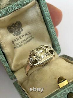 Antique Imperial Russian Faberge 14k 56 Gold Big Diamond Ring Author's work