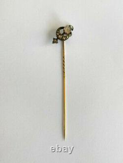 Antique Imperial Russian Faberge 14k 56 Gold Diamond Crown Stick Pin Brooch 2