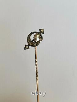 Antique Imperial Russian Faberge 14k 56 Gold Diamond Crown Stick Pin Brooch 2