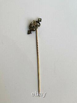 Antique Imperial Russian Faberge 14k 56 Gold Diamond Crown Stick Pin Brooch 2