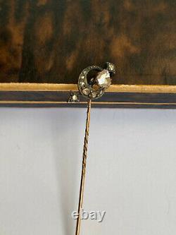 Antique Imperial Russian Faberge 14k 56 Gold Diamond Crown Stick Pin Brooch 2