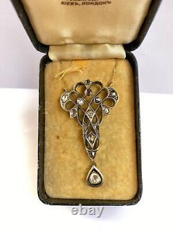 Antique Imperial Russian Faberge 14k 56 Gold Natural Diamond Pendant Necklace KF