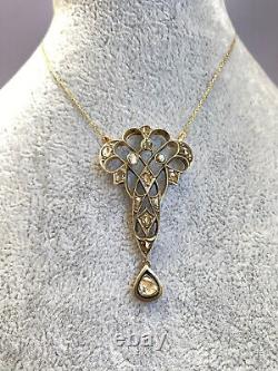 Antique Imperial Russian Faberge 14k 56 Gold Natural Diamond Pendant Necklace KF