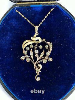 Antique Imperial Russian Faberge 14k/56 Gold Natural Diamonds Pendant Necklace