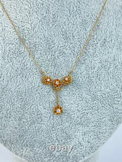 Antique Imperial Russian Faberge 14k/56 Gold Natural Diamonds Pendant Necklace