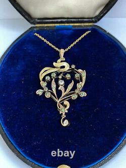 Antique Imperial Russian Faberge 14k/56 Gold Natural Diamonds Pendant Necklace