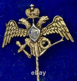 Antique Imperial Russian Faberge 14k Gold&0.5ct Diamond crowned eagle Lapel Pin