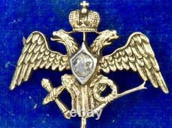 Antique Imperial Russian Faberge 14k Gold&0.5ct Diamond crowned eagle Lapel Pin