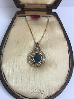 Antique Imperial Russian Faberge 14k Gold 56 natural Sapphire & Diamonds Pendant