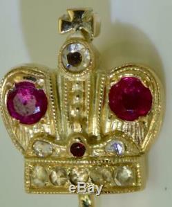 Antique Imperial Russian Faberge 14k Gold, Diamond&Rubies Romanov Crown Lapel Pin