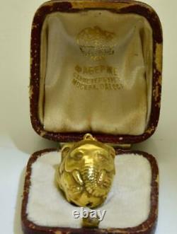 Antique Imperial Russian Faberge 14k gold Easter Egg shaped Elephant pendant. Box