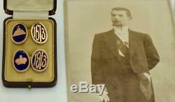 Antique Imperial Russian Faberge 14k gold&enamel cufflinks. Romanov Tercentenary