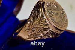 Antique Imperial Russian Faberge 14k gold mens hunter Trophy ring by Erik Kollin