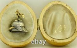 Antique Imperial Russian Faberge 14k gold, silver Guard Helmet locket. Erik Kolin