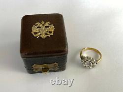 Antique Imperial Russian Faberge 18k 72 AT Gold Silver Diamond Ring Author's