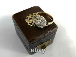 Antique Imperial Russian Faberge 18k 72 AT Gold Silver Diamond Ring Author's