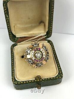 Antique Imperial Russian Faberge 18k 72 Gold Diamond Ruby Ring Author's work