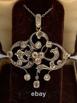 Antique Imperial Russian. Faberge 18k 72 Gold Natural Diamond Pendant Necklace