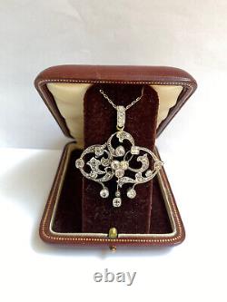 Antique Imperial Russian. Faberge 18k 72 Gold Natural Diamond Pendant Necklace