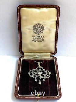 Antique Imperial Russian. Faberge 18k 72 Gold Natural Diamond Pendant Necklace