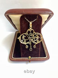 Antique Imperial Russian. Faberge 18k 72 Gold Natural Diamond Pendant Necklace