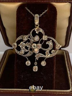 Antique Imperial Russian. Faberge 18k 72 Gold Natural Diamond Pendant Necklace