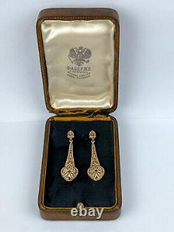 Antique Imperial Russian Faberge 18k 72? Gold Natural Diamond Stone Earrings y