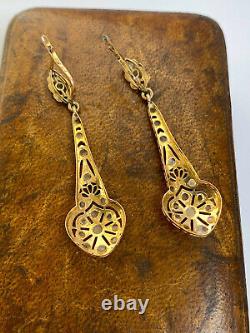 Antique Imperial Russian Faberge 18k 72? Gold Natural Diamond Stone Earrings y