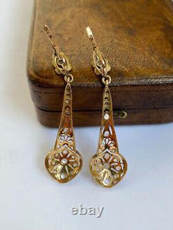 Antique Imperial Russian Faberge 18k 72? Gold Natural Diamond Stone Earrings y