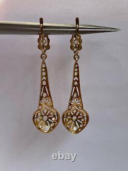 Antique Imperial Russian Faberge 18k 72? Gold Natural Diamond Stone Earrings y