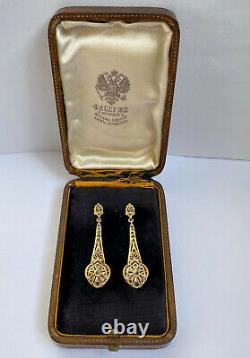 Antique Imperial Russian Faberge 18k 72? Gold Natural Diamond Stone Earrings y