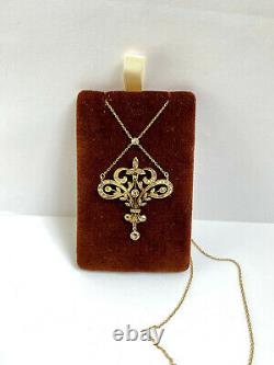 Antique Imperial Russian Faberge 18k/72 Gold Natural Diamonds Pendant Necklace S