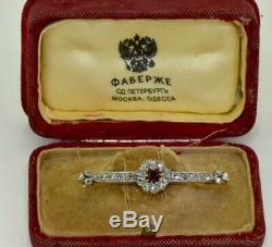 Antique Imperial Russian Faberge 18k gold, Rose cut Diamonds&Garnet pin brooch