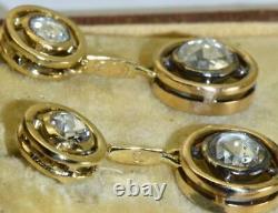 Antique Imperial Russian Faberge 1.6ct Diamonds 18k gold earrings set in box