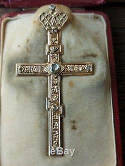 Antique Imperial Russian Faberge 56 14K Gold Diamonds Cross