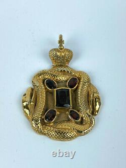 Antique Imperial Russian Faberge 84 Silver Gold Pl Garnets Snake & Crown Pendant