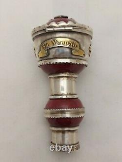 Antique Imperial Russian Faberge Cane Handle Silver Enamel Ruby Pearls E. Kollin