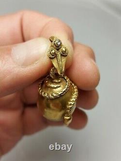 Antique Imperial Russian Faberge Diamond Silver 84 Gold Plate Snake Egg Pendant