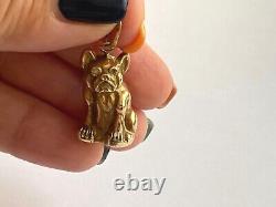 Antique Imperial Russian Faberge Dog Sculpture 14k 56 solid Gold Diamonds I. P