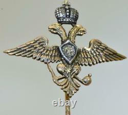 Antique Imperial Russian Faberge Eagle Coat of Arms Lapel Pin Rose Gold Diamond