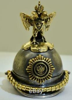 Antique Imperial Russian Faberge Erik Kolin 14k Gold Silver Guard Helmet Locket